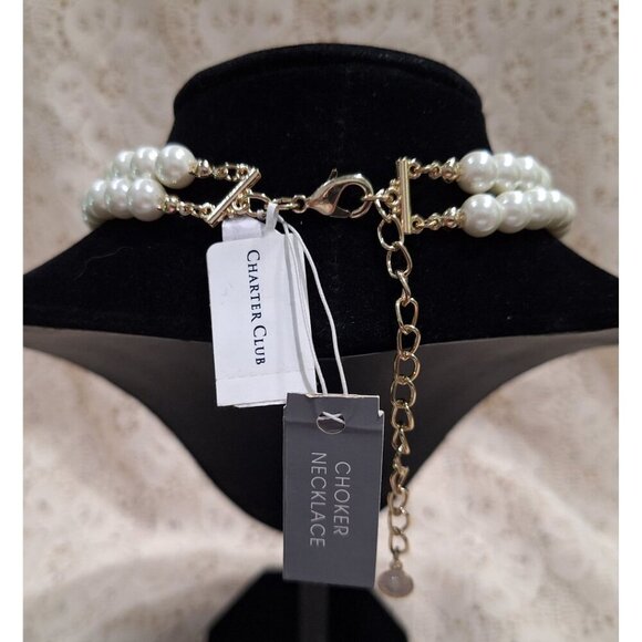 NWT Charter Club Choker Necklace Faux Pearl & Rhinestone 3-Strand New - Picture 3 of 5